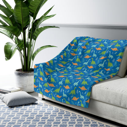 Dinosaurs on Blue Sherpa Fleece Blanket