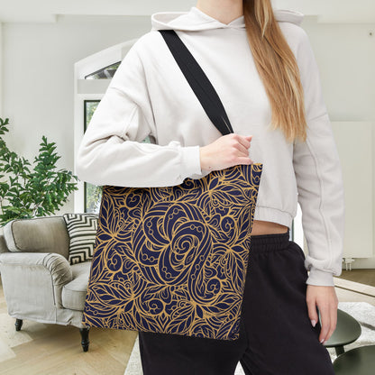 Golden Midnight Radiance Mandala Canvas Tote Bag