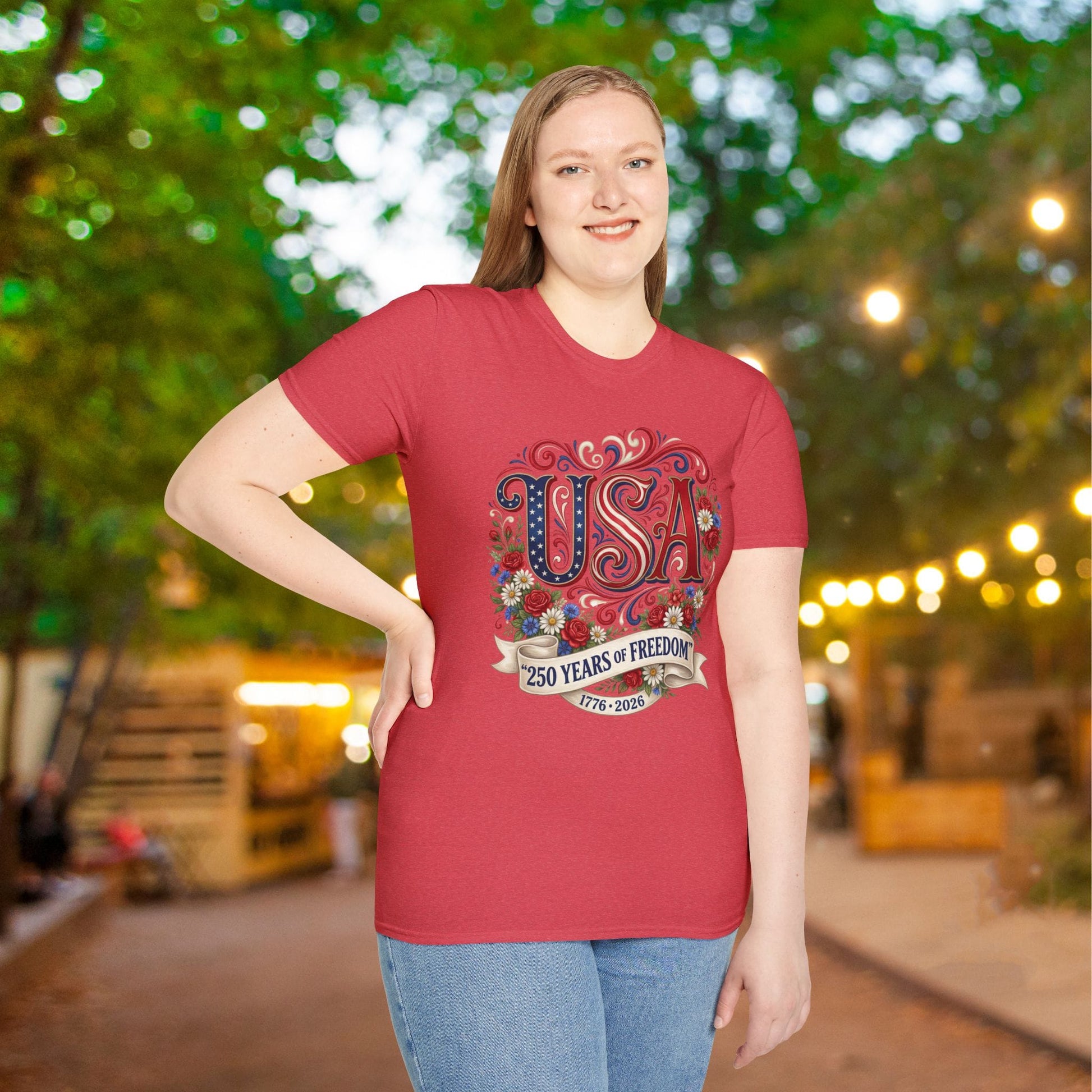 Floral USA 250 Years of Freedom Adult T-shirt