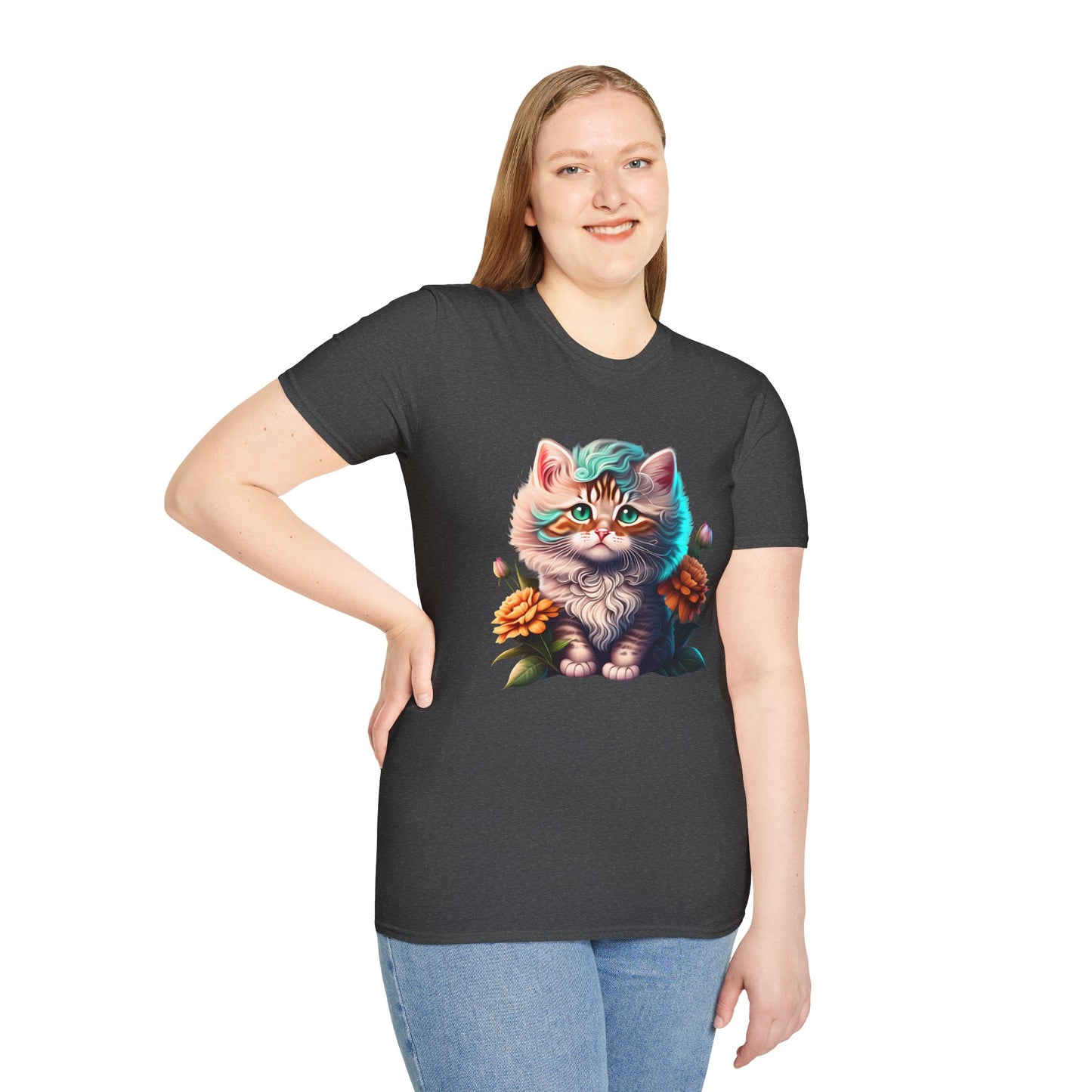 Cute Colorful Kitten in Flowers 3 T-shirt