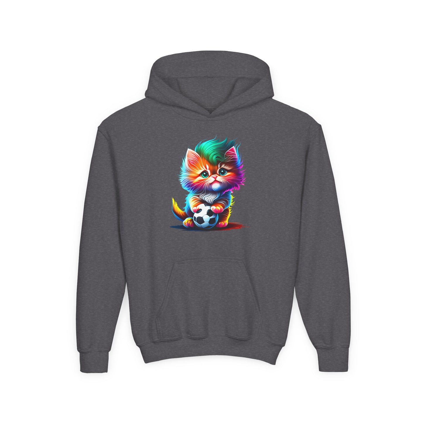 Cute Colorful Kitty w/Soccer Ball Youth Hoodie
