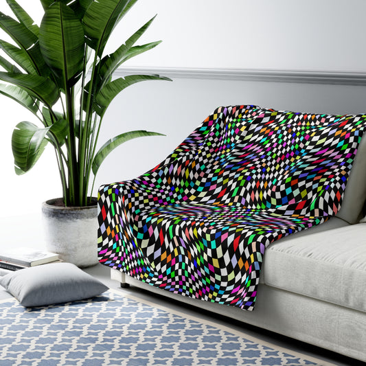 Warped Colorful Checkered Fleece Blanket
