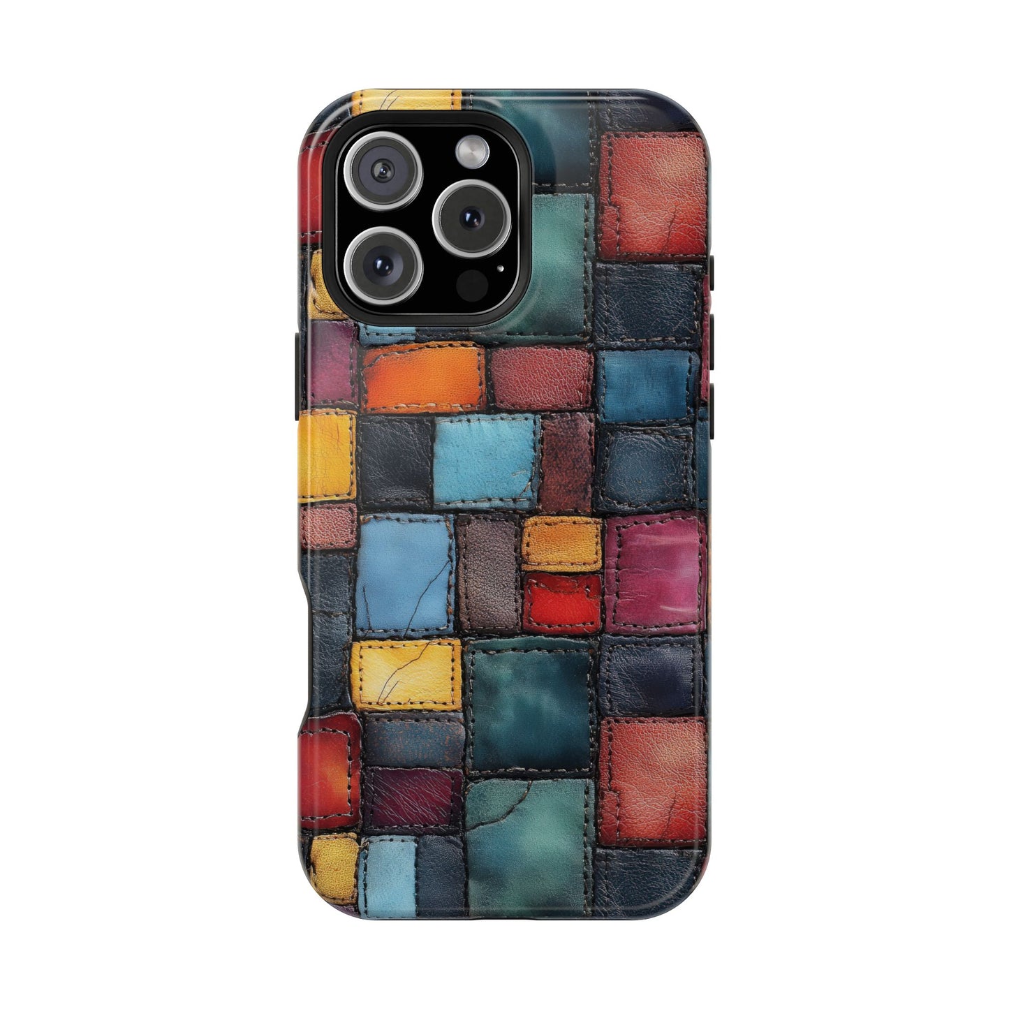 Coloerful Leather Patchwork MagSafe® Compatible Tough Case for iPhone