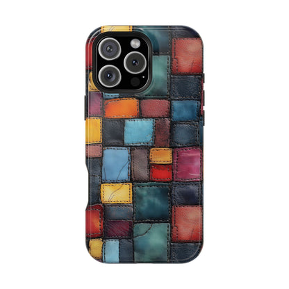 Coloerful Leather Patchwork MagSafe® Compatible Tough Case for iPhone