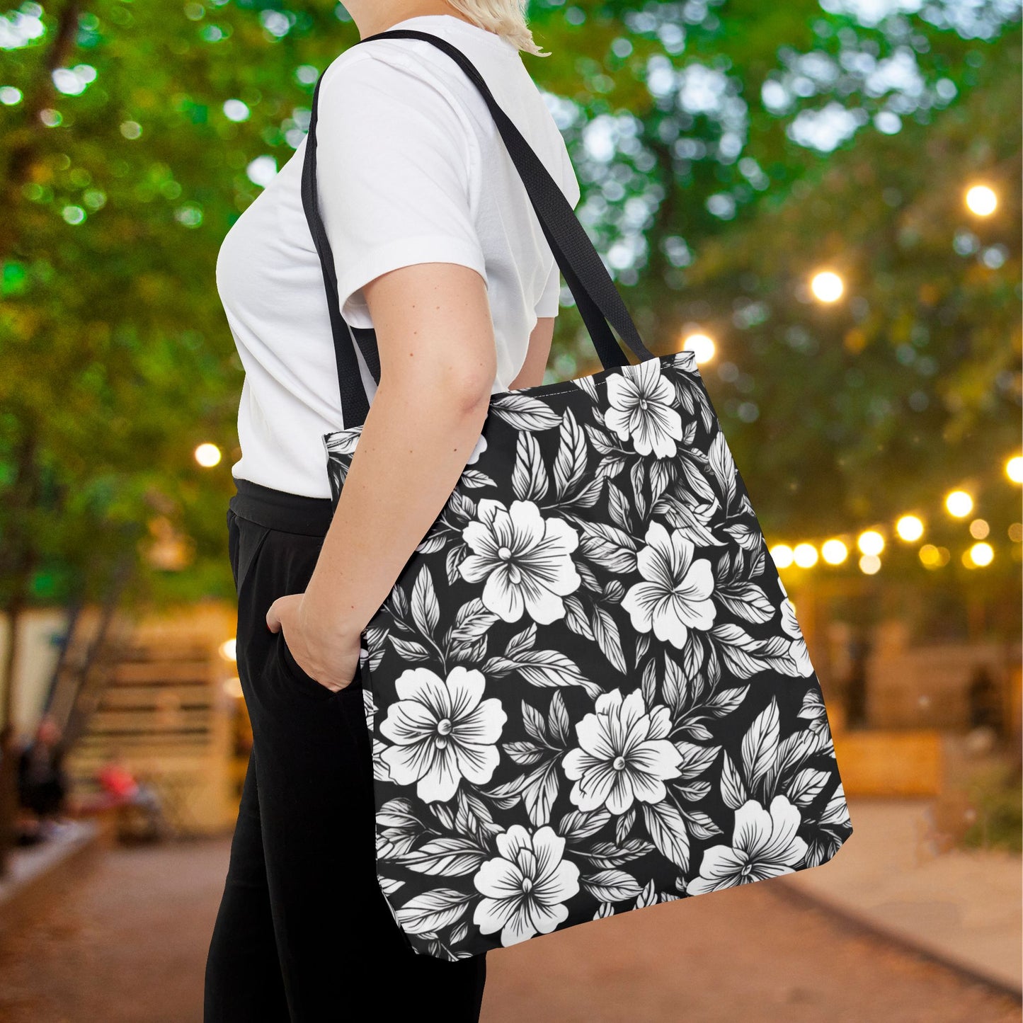 Monochrome Paradise Bloom Canvas Tote Bag