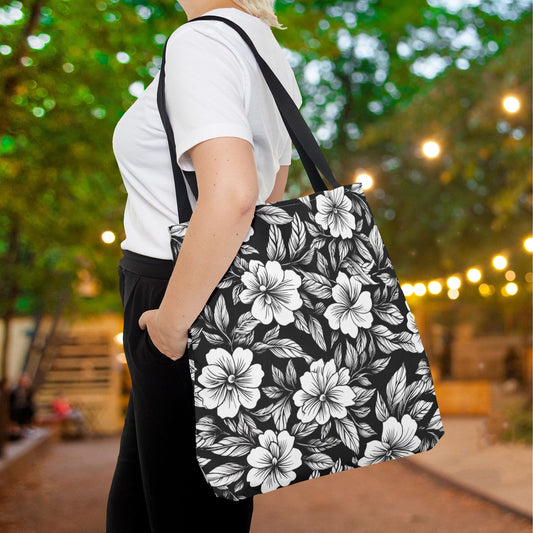 Monochrome Paradise Bloom Canvas Tote Bag