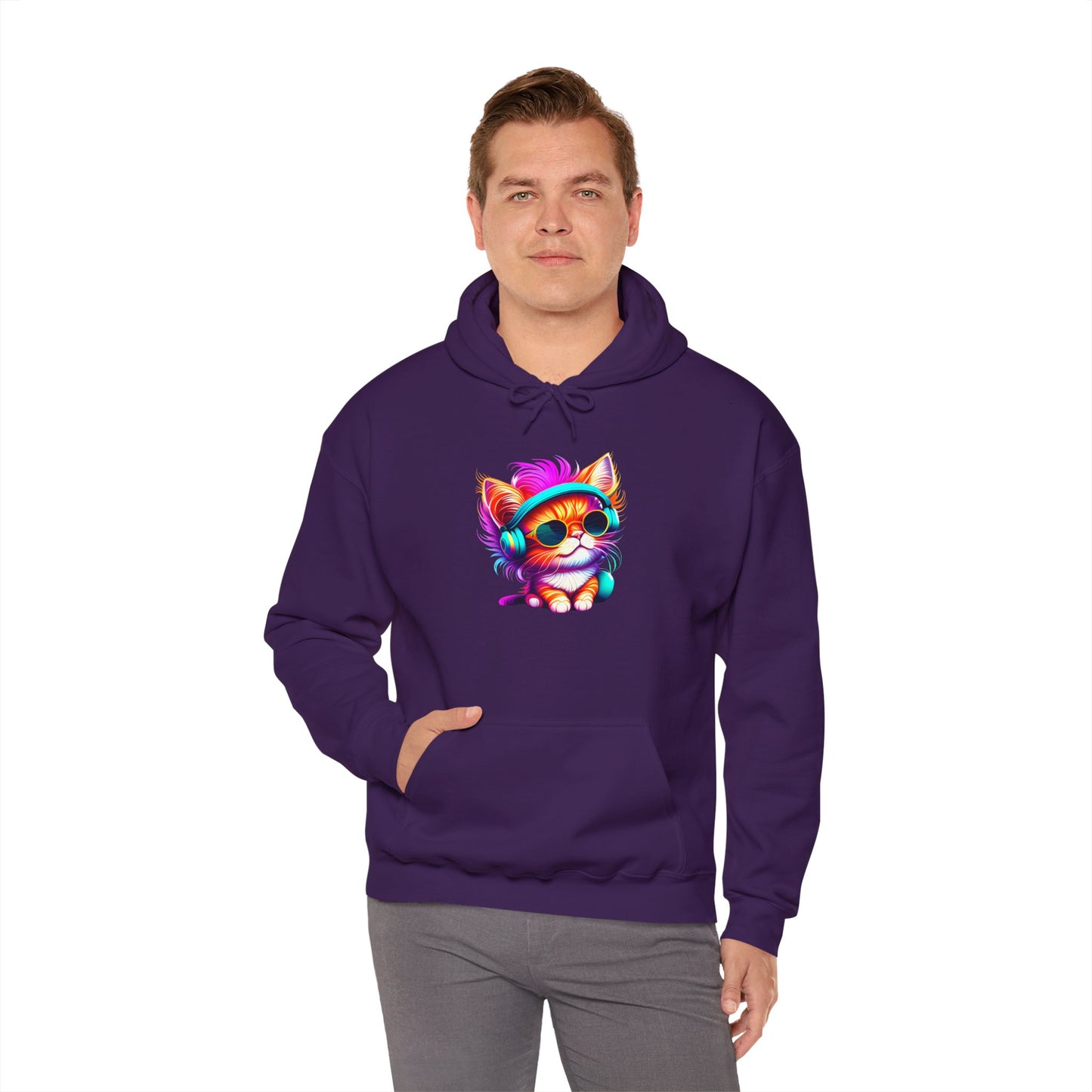 Cool Kitty w/Headphones Heavy Blend™ Hooded Sweatshirt