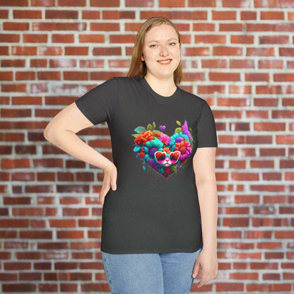 Colorful Flowers/Heart Kitten T-shirt