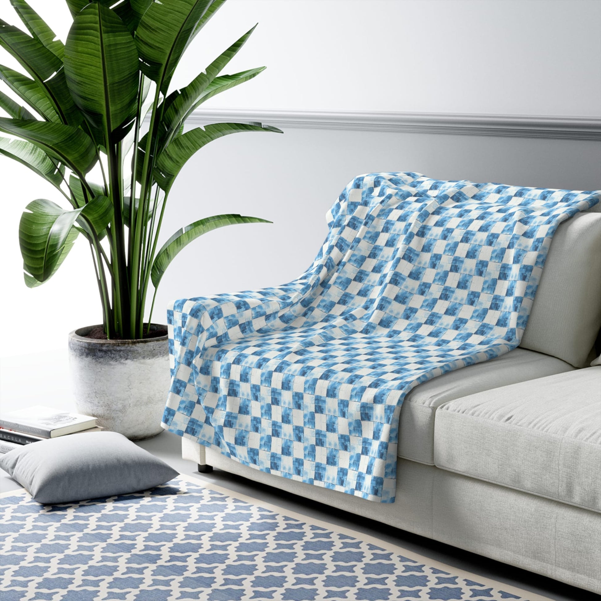 Cozy Blue Checkered Fleece Blanket