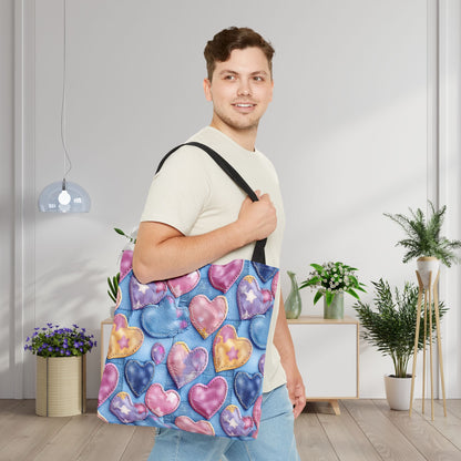 Color Pop Stitched Hearts Canvas Tote Bag
