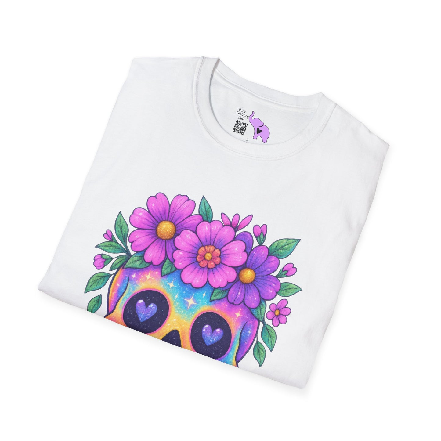 Neon Sugar Skull w/Floral Crown Adult T-shirt