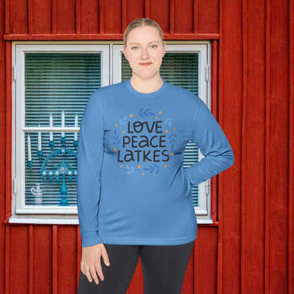 Hanukkah Love Peace Latkes Adult Long Sleeve Tee