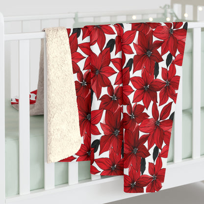 Inked Poinsettias Fleece Blanket