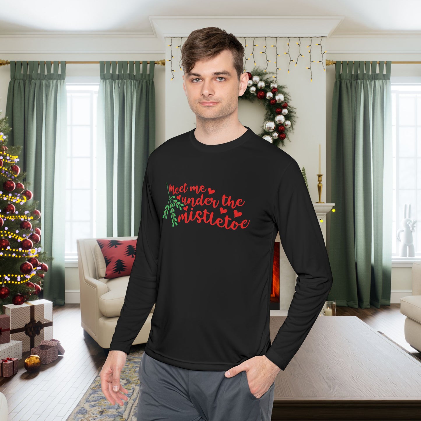 Meet Me Under The Mistletoe Adult Long Sleeve Tee