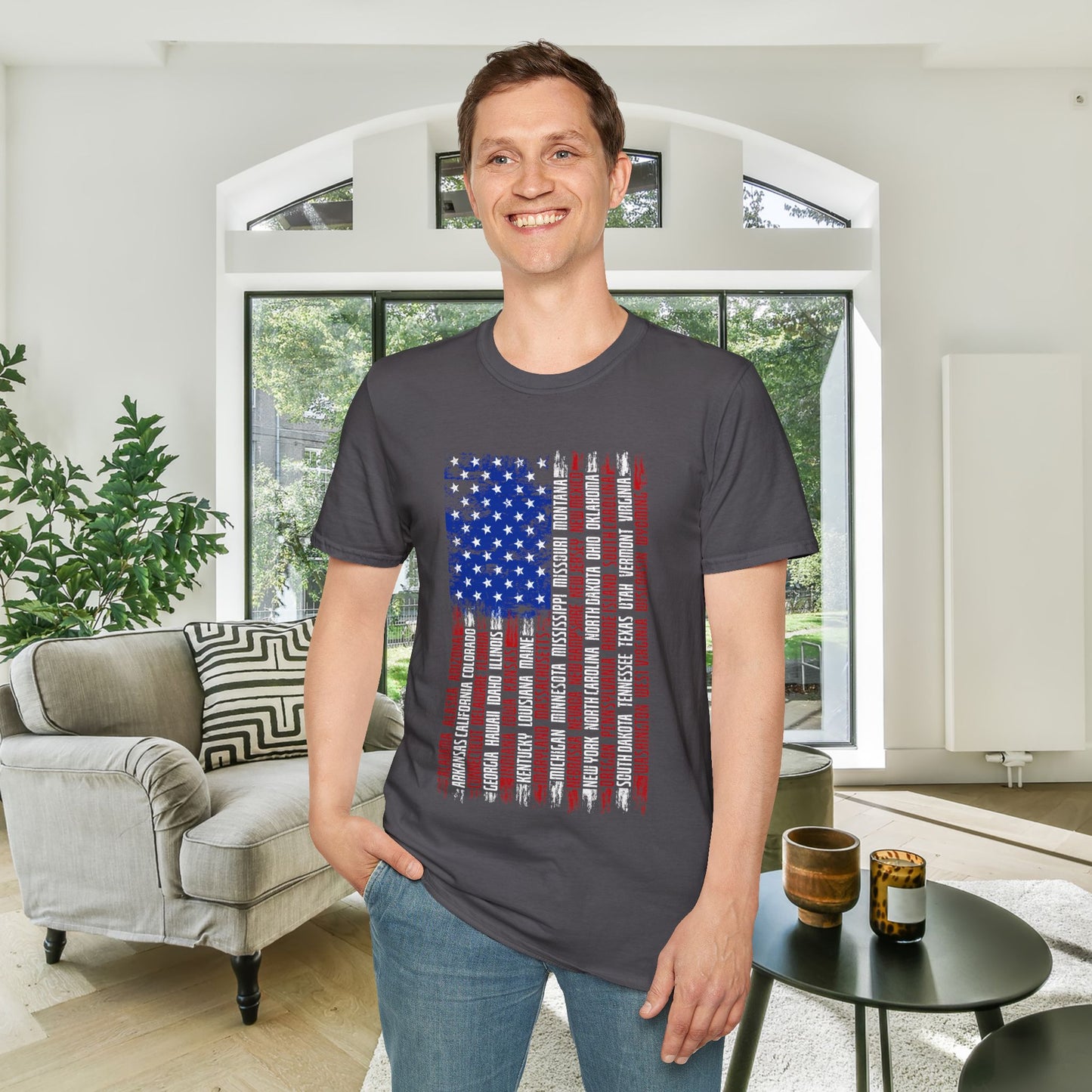 American Flag w/States (Vertical) Adult Tshirt