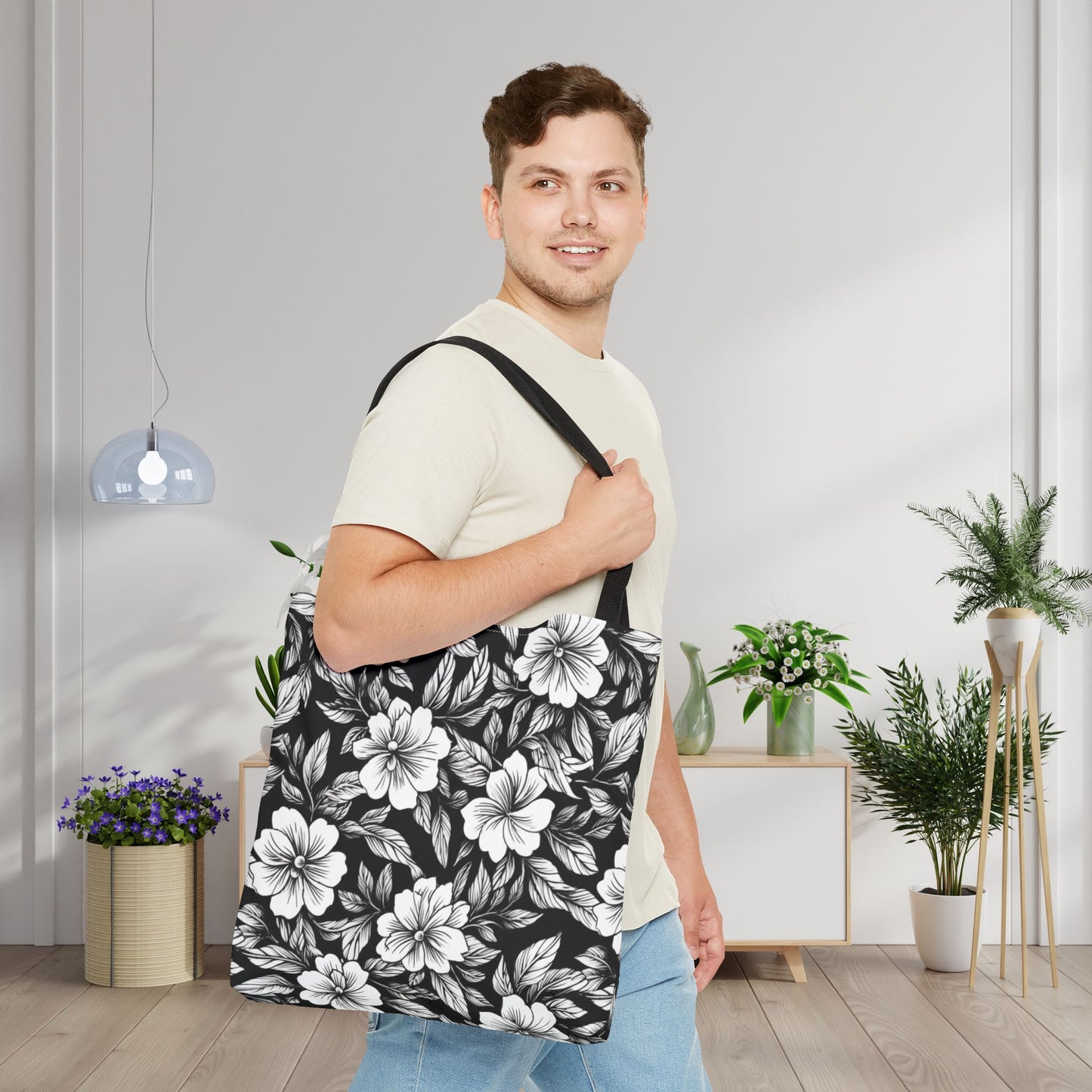 Monochrome Paradise Bloom Canvas Tote Bag