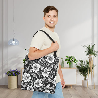 Monochrome Paradise Bloom Canvas Tote Bag