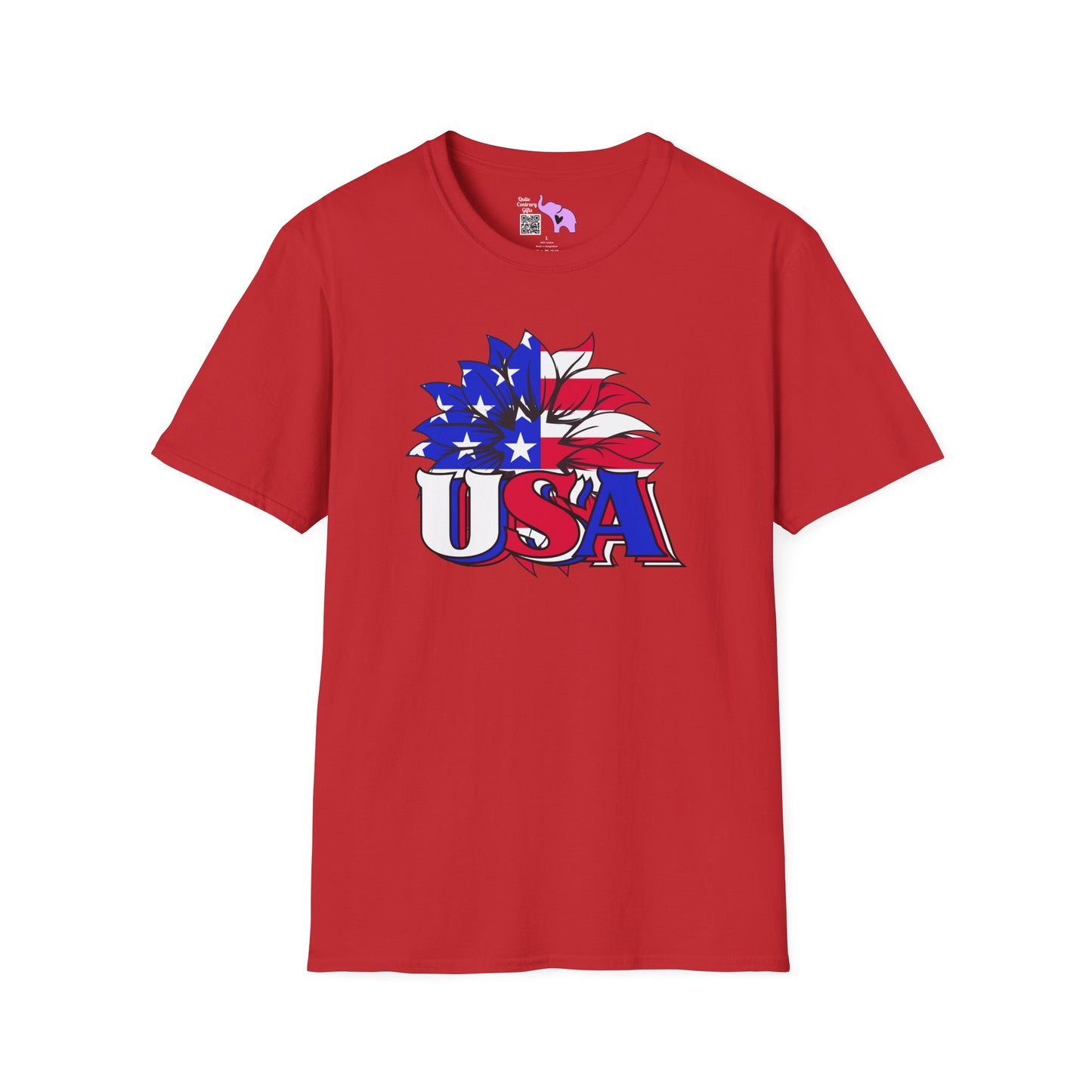 USA Red, White, and Blue Flag Sunflower Adult T-shirt