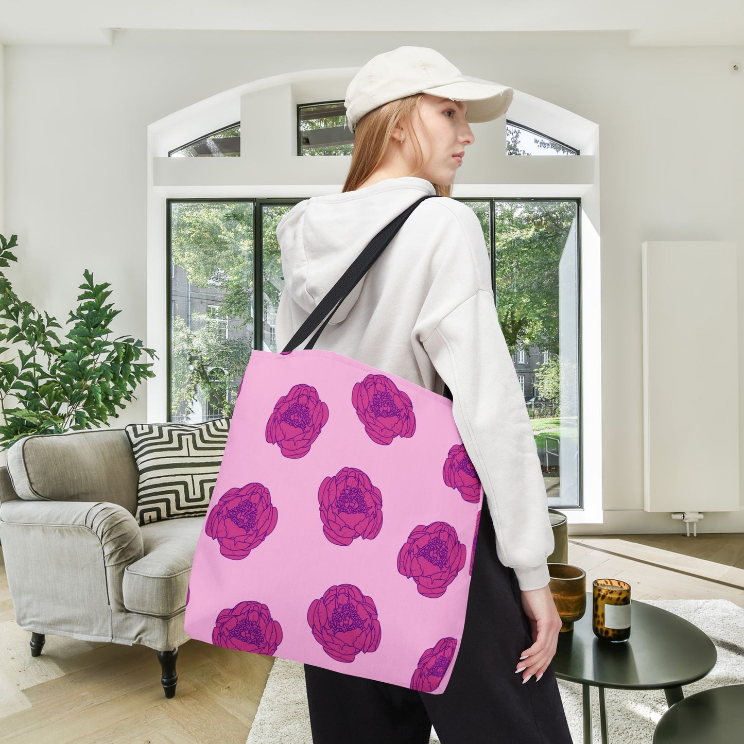 Rosy Dream Peonies Canvas Tote Bag