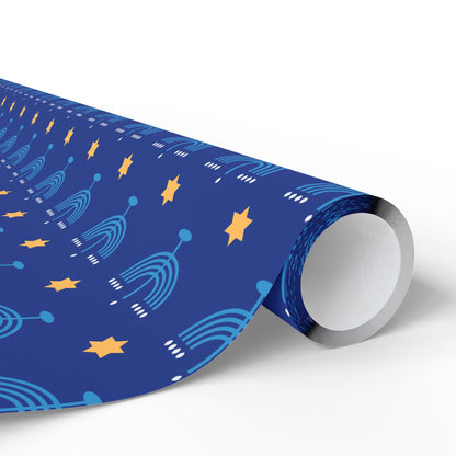 Dk. Blue/Gold Star of David Hanukkah Wrapping Paper