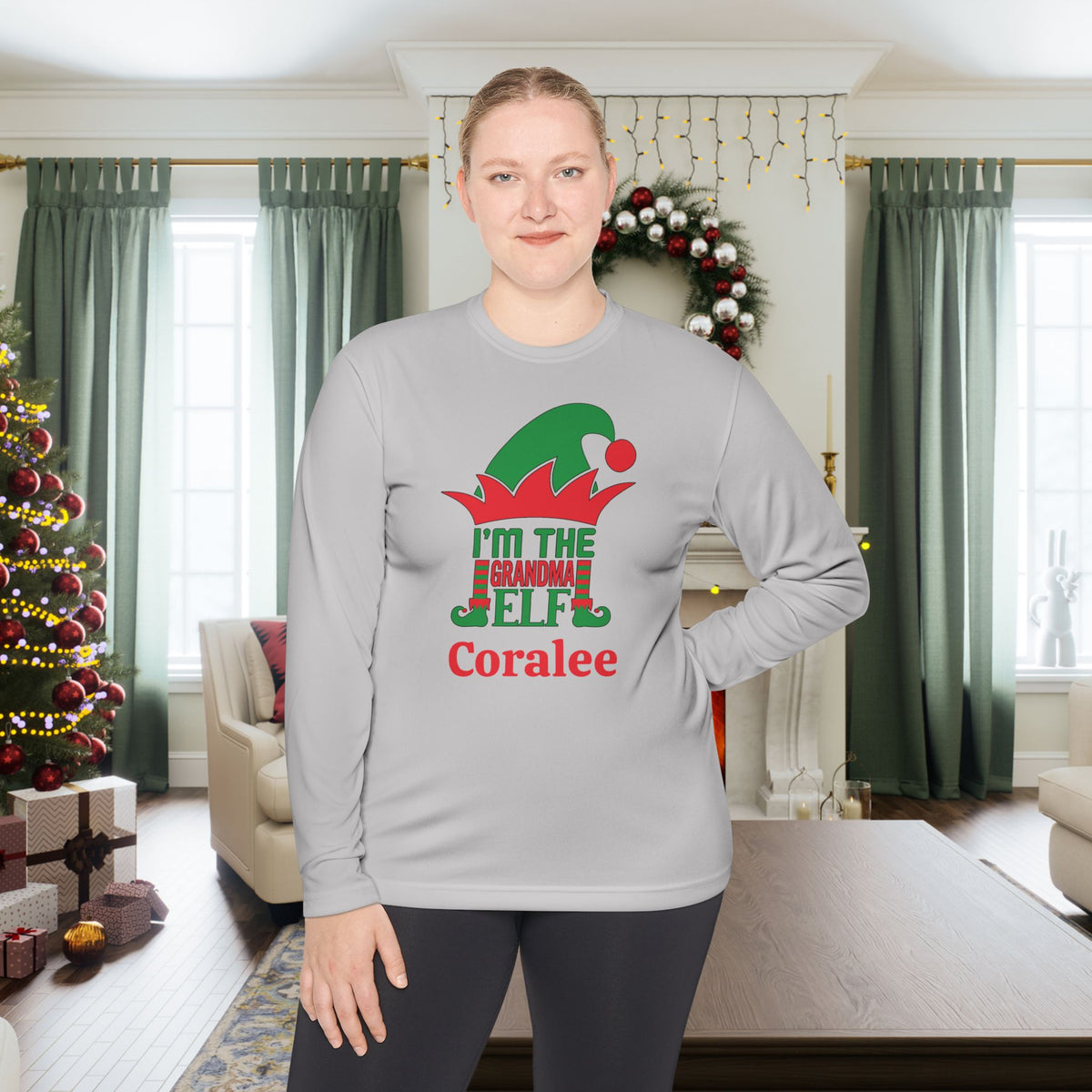 I'm The Grandma Elf Personalized Adult Long Sleeve Tee