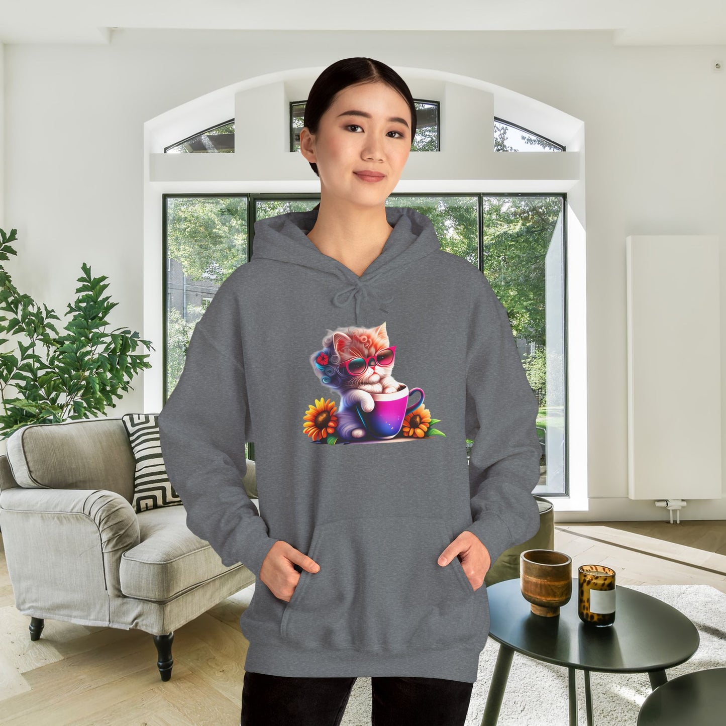 Cool Sunflower Kitten Heavy Blend™ Hooded Sweatshirt