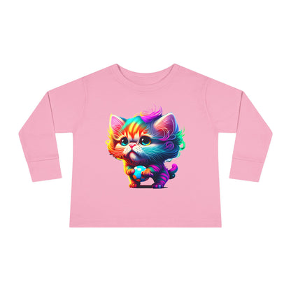 Cute Colorful Kitten Toddler Long Sleeve Tee