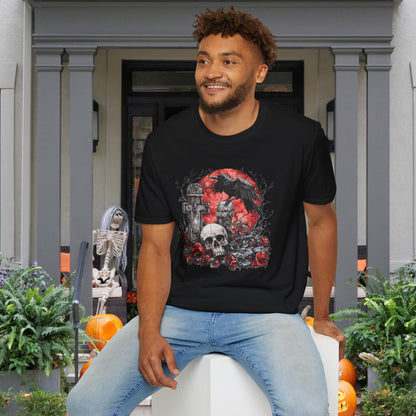 Halloween Graveyard w/Skull Adult T-shirt