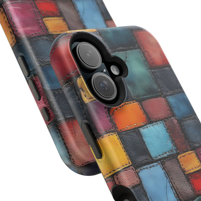 Coloerful Leather Patchwork MagSafe® Compatible Tough Case for iPhone