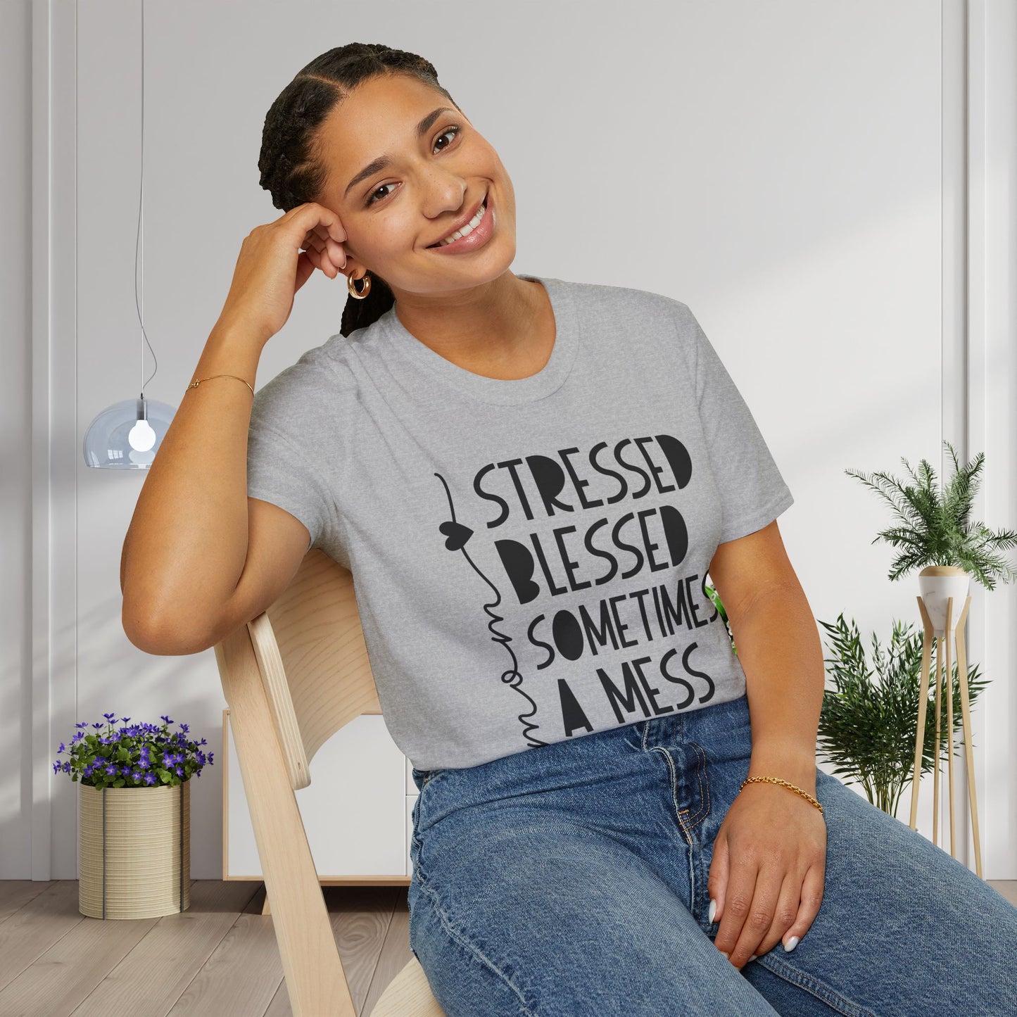 Mama Stressed Blessed Sometimes A Mess Adult T-shirt