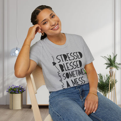 Mama Stressed Blessed Sometimes A Mess Adult T-shirt