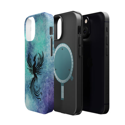 Phoenix Silhouette Over Teal Nebula MagSafe® Compatible Tough Case for iPhone