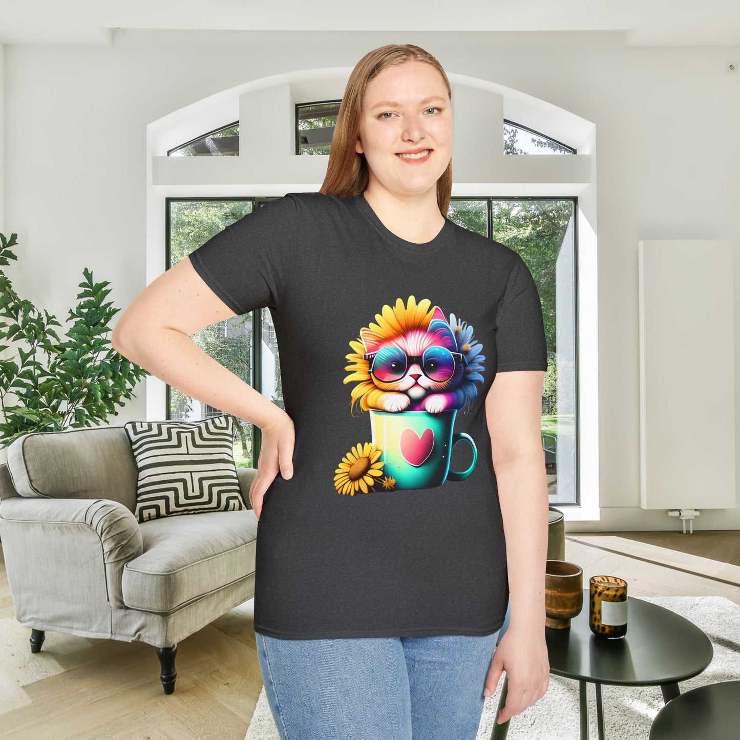 Cool Sunflower Kitten 2 Adult T-shirt