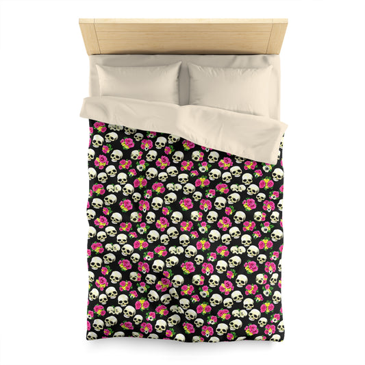 Pink Roses & Skulls Microfiber Duvet Cover