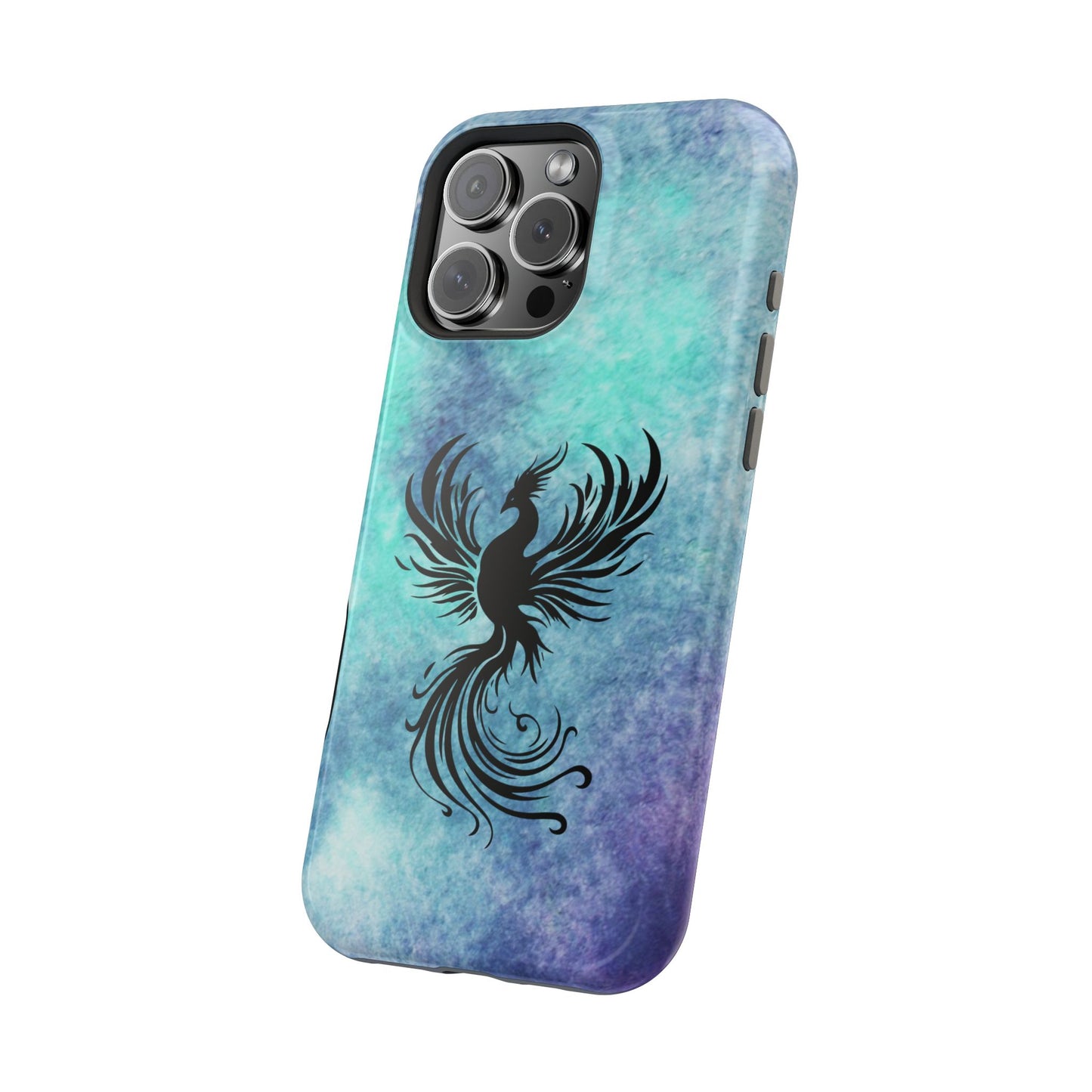 Phoenix Silhouette Over Teal Nebula MagSafe® Compatible Tough Case for iPhone