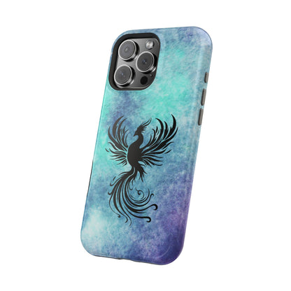 Phoenix Silhouette Over Teal Nebula MagSafe® Compatible Tough Case for iPhone