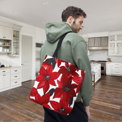 Inked Poinsettias Canvas Tote Bag