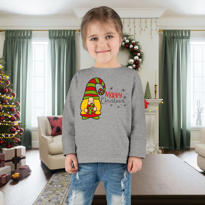 Merry Christmas Girl Gnome Toddler Long Sleeve Tee
