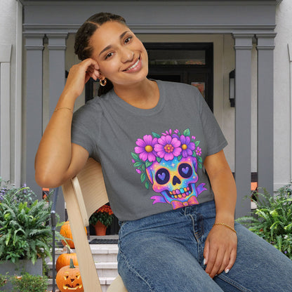 Neon Sugar Skull w/Floral Crown Adult T-shirt