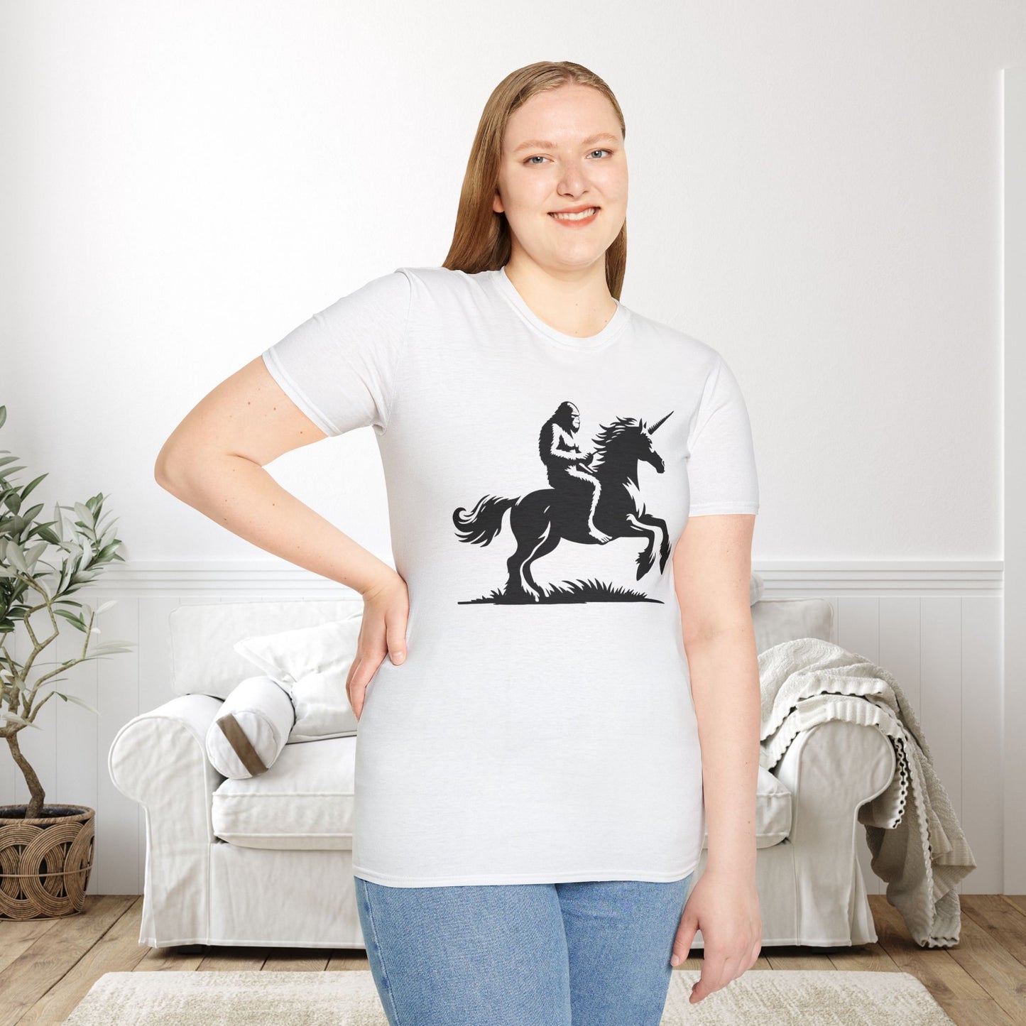 Bigfoot Rides A Unicorn Adult T-shirt
