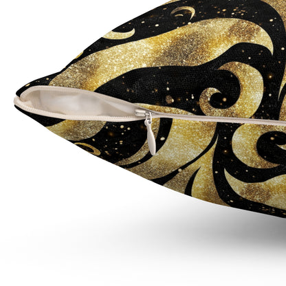 Black & Gold Luxe Swirl Throw Pillow