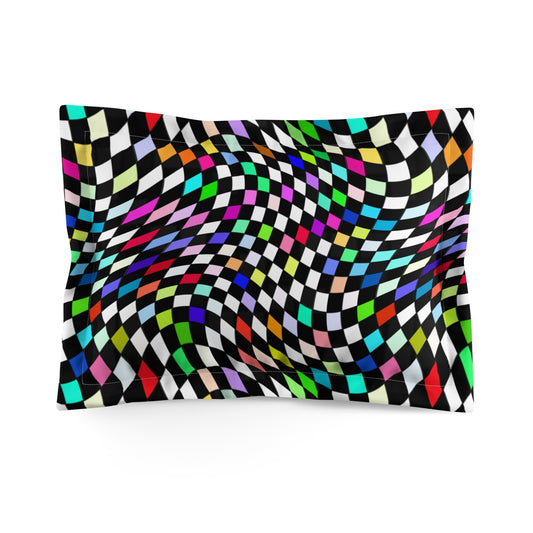 Warped Colorful Checkered Microfiber Pillow Sham