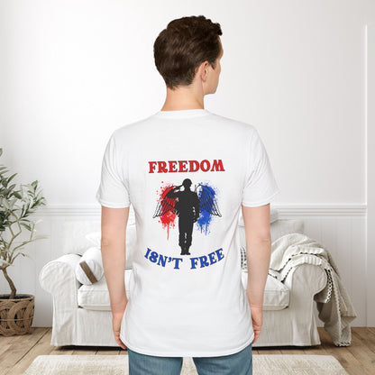 Freedom Isn't Free Saluting Soldier w/Wings Adult T-shirt