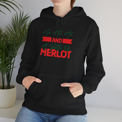Ho Ho Ho And a Bottle of Merlot Adult Heavy Blend™ Hooded Sweatshirt