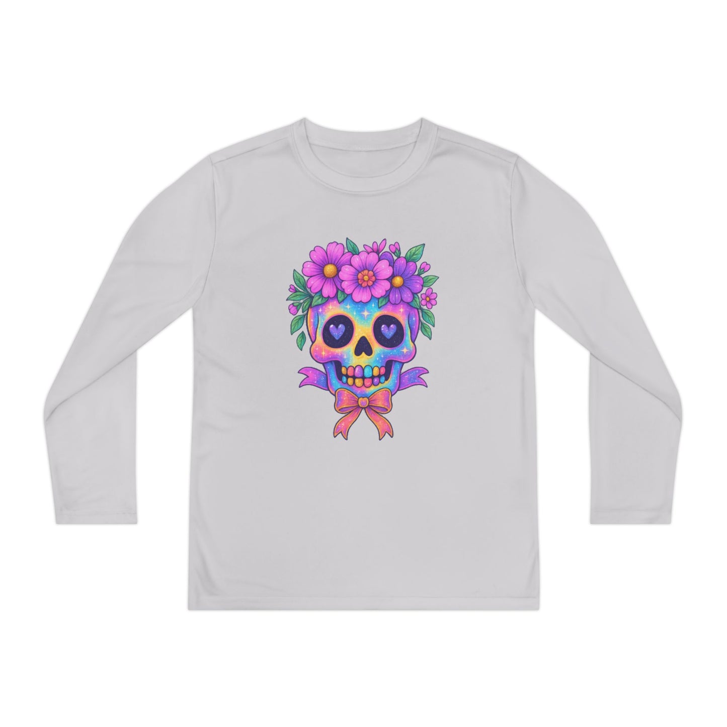 Neon Sugar Skull w/Floral Crown Youth Long Sleeve Tee