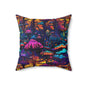 Psychedelic Spore Forest Throw Pillow