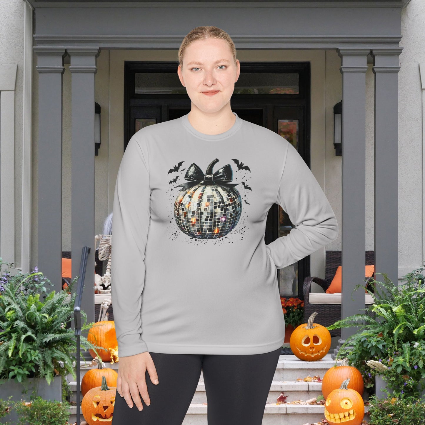 Disco Silver Pumpkin Adult Long Sleeve Tee