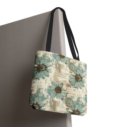 Rustic Teal Daisy Canvas Tote Bag