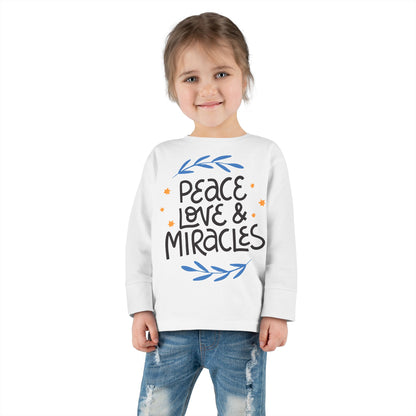 Hanukkah Peace Love & Miracles 2 Toddler Long Sleeve Tee