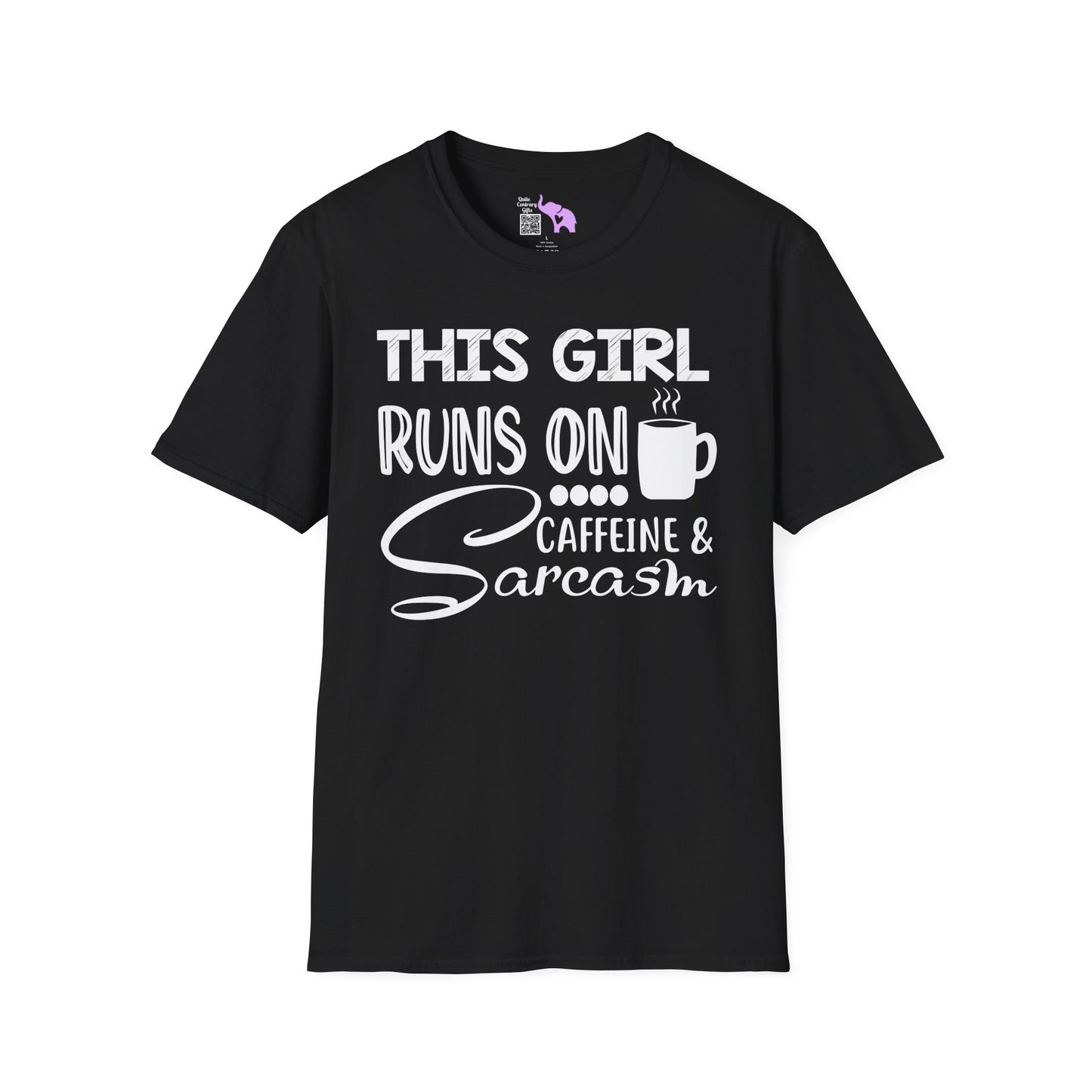 This Girl Runs On Coffee And Sarcasm Adult T-shirt